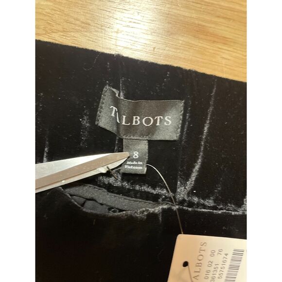 Talbots Black Velvet Straight Leg Pants Size 8 NWT $169 Side Zip Pockets - Picture 6 of 8